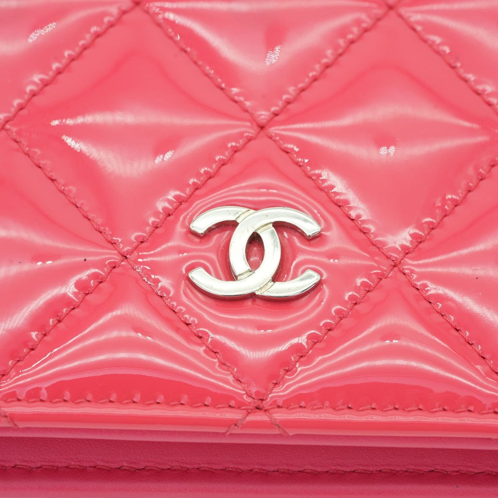 CHANEL Matelasse Long Wallet Enamel Pink Women's
