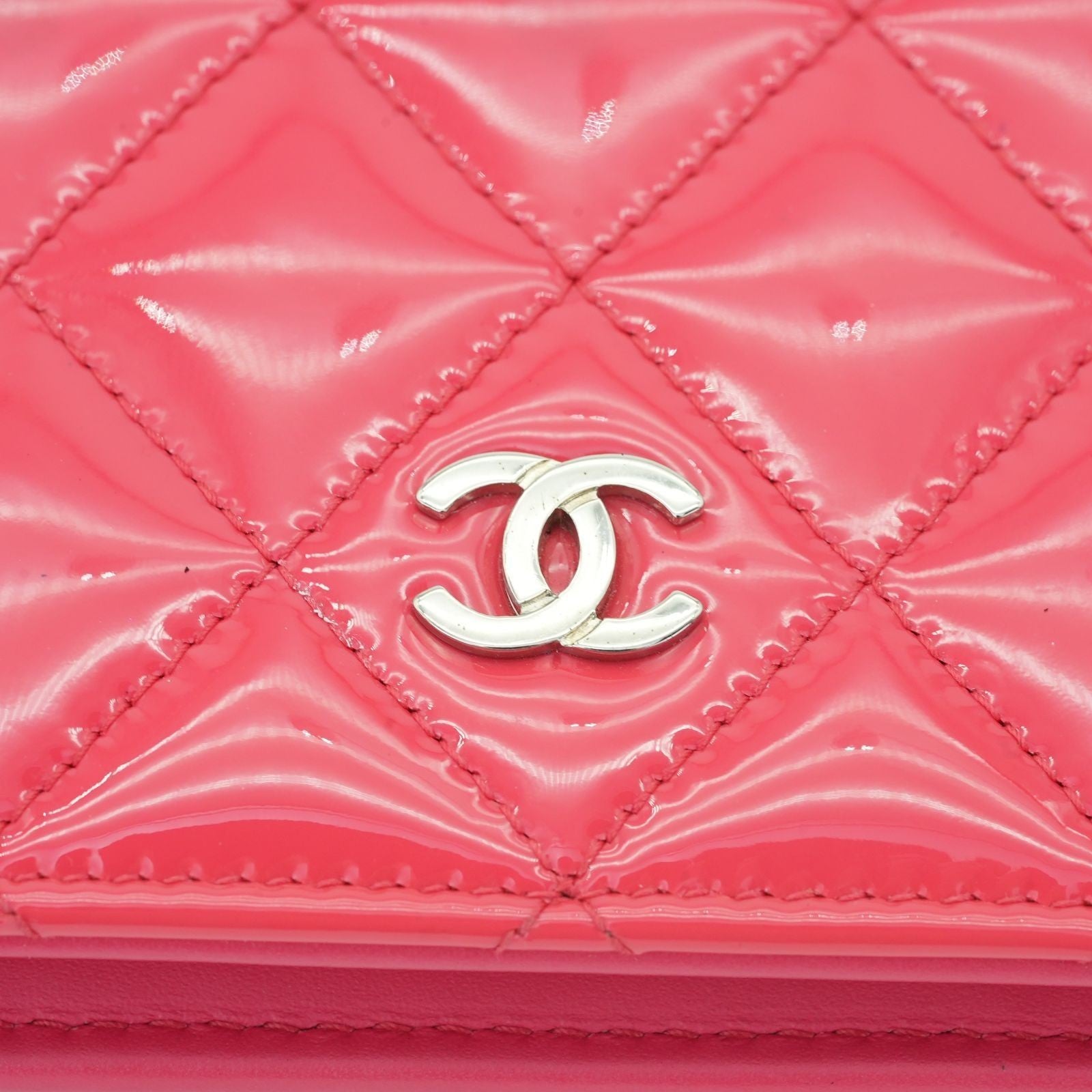 CHANEL Matelasse Long Wallet Enamel Pink Women's