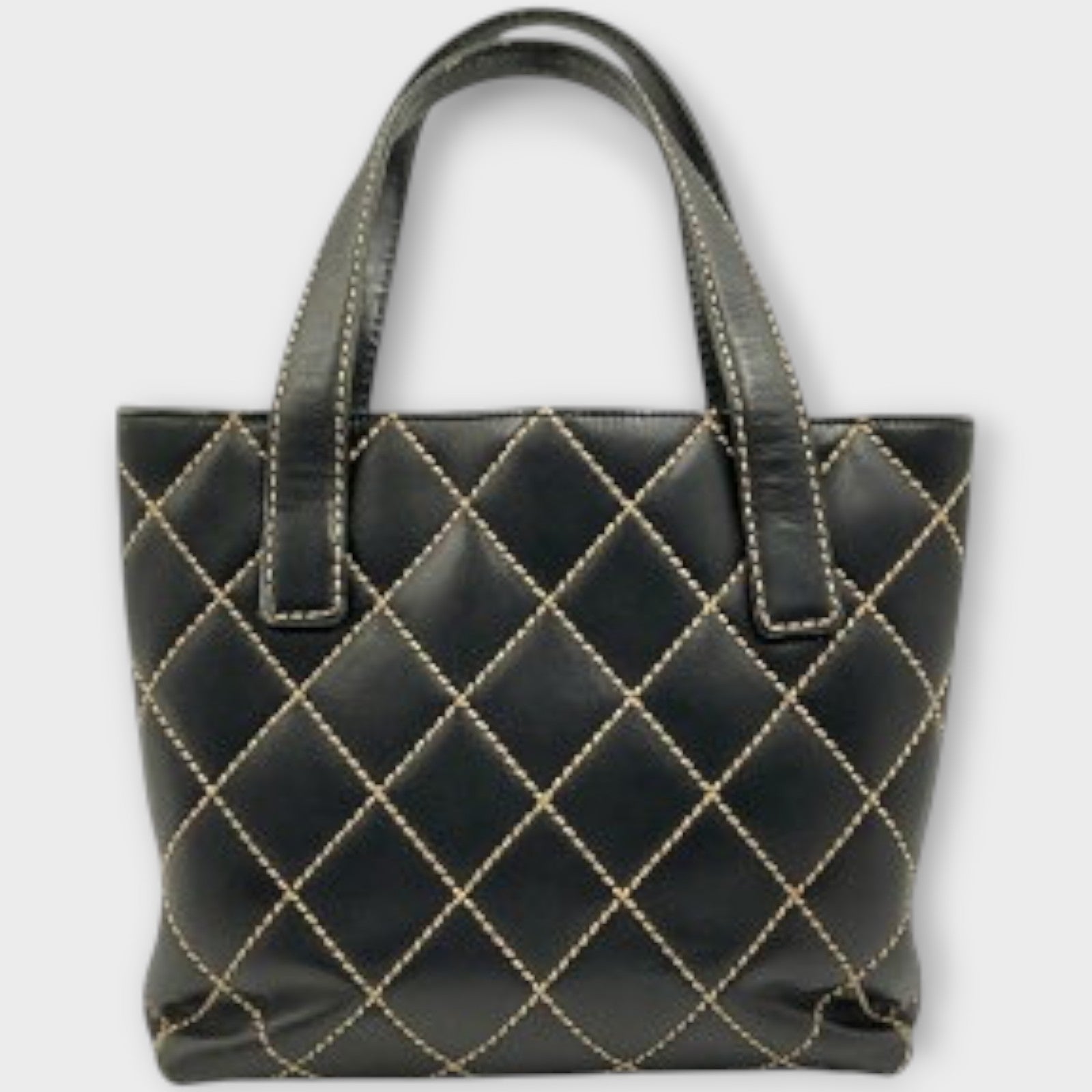 CHANEL A18126 Wild Stitch Tote Bag Leather Serial Seal Peeling Black x Beige