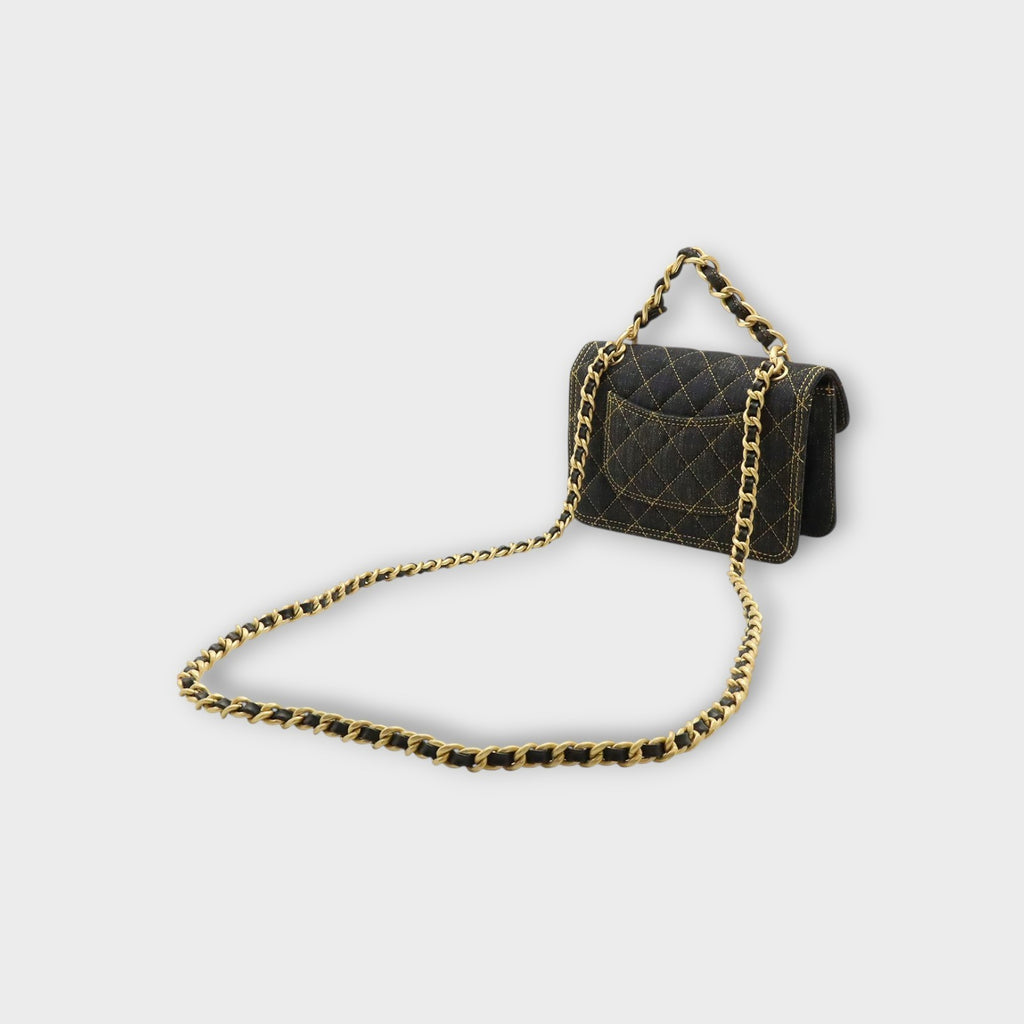 CHANEL Matelassé Coco Mark Chain 2-Way Handbag Denim & Leather Navy Blue AS4051