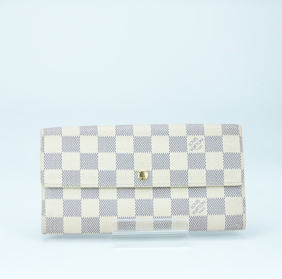 LOUIS VUITTON Damier Azur Portefeuille Sarah N61735 Long Wallet Men and Women