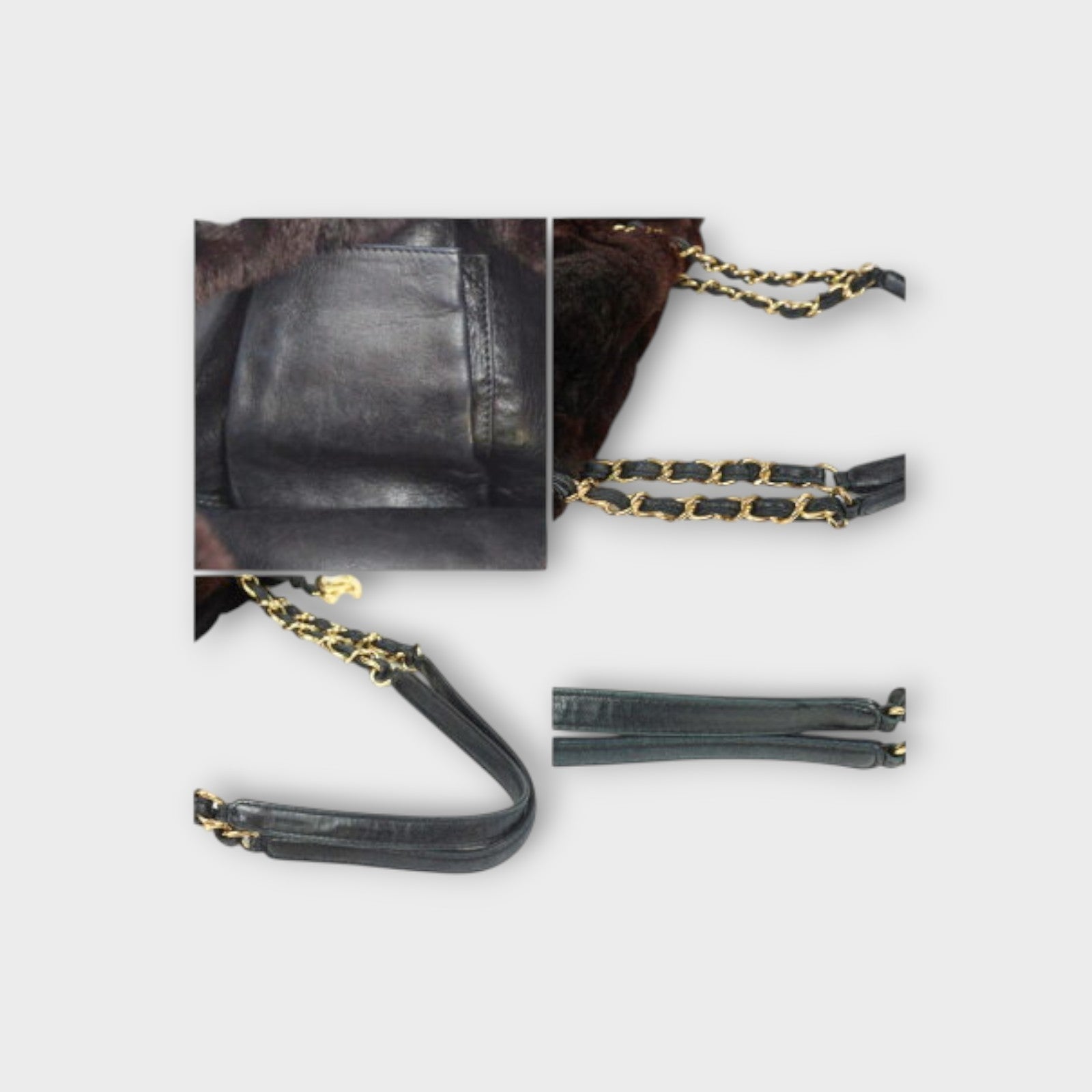 CHANEL Lapin Fur Shoulder Bag Rabbit Chain Bag Brown