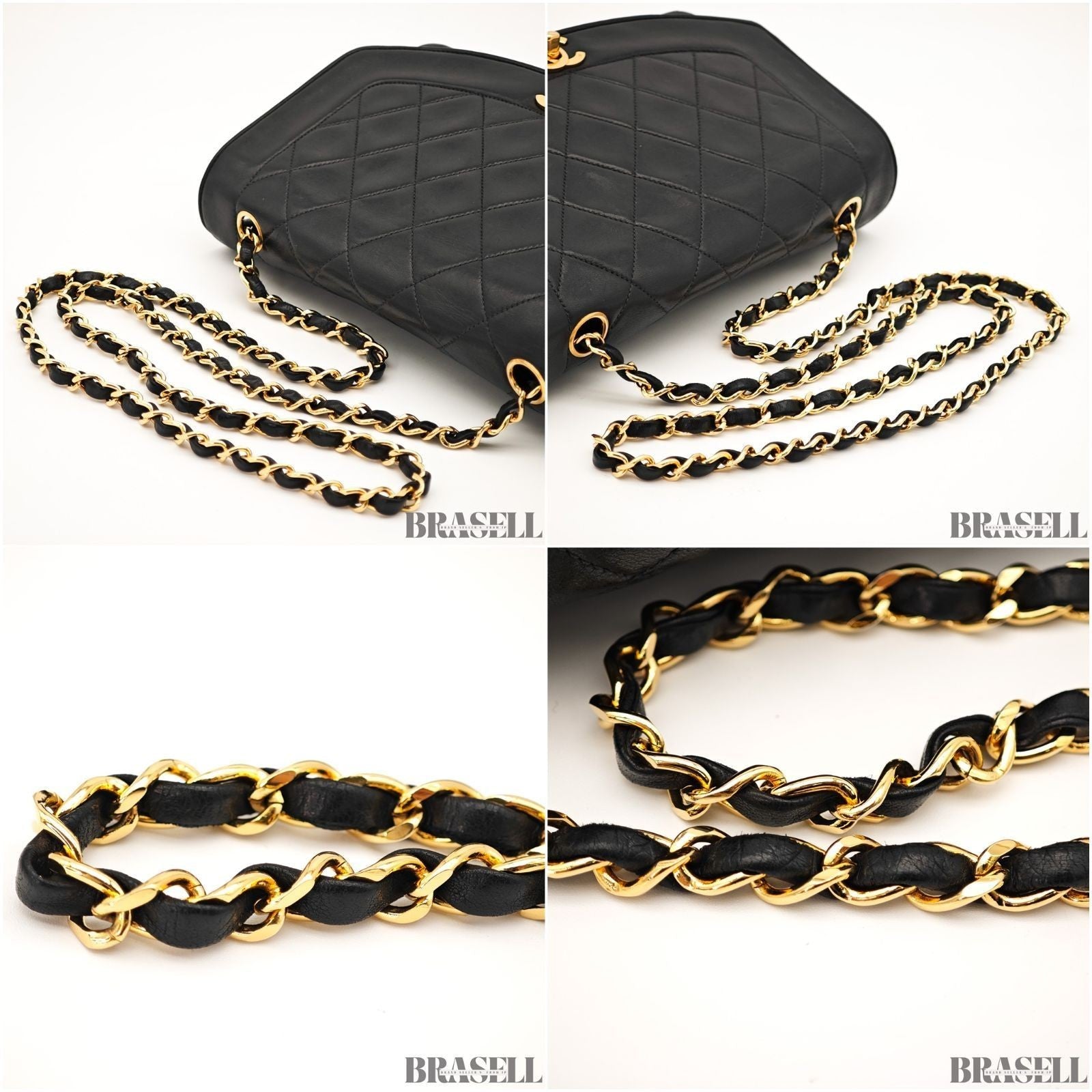 CHANEL Matelassé Diana 25 Chain Shoulder Bag Flap Quilted Black Lambskin Logo