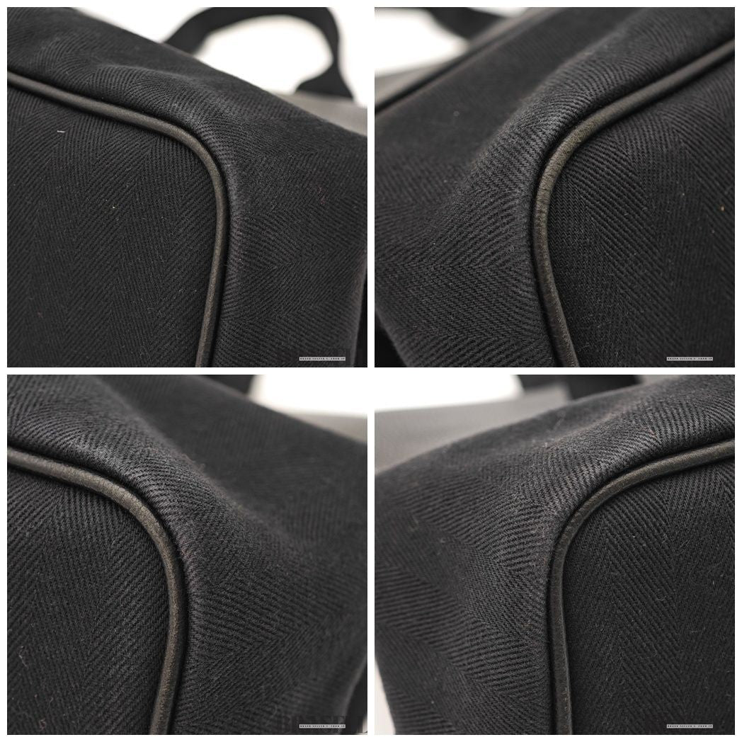 HERMES Valparaiso MM Handbag Toile Chevron Leather Black Unisex With Dust Bag