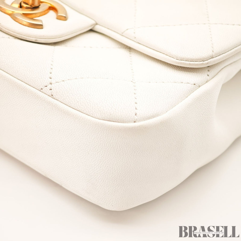 CHANEL Matelassé Top Handle Bag Handbag Shoulder Bag 2Way Lambskin White