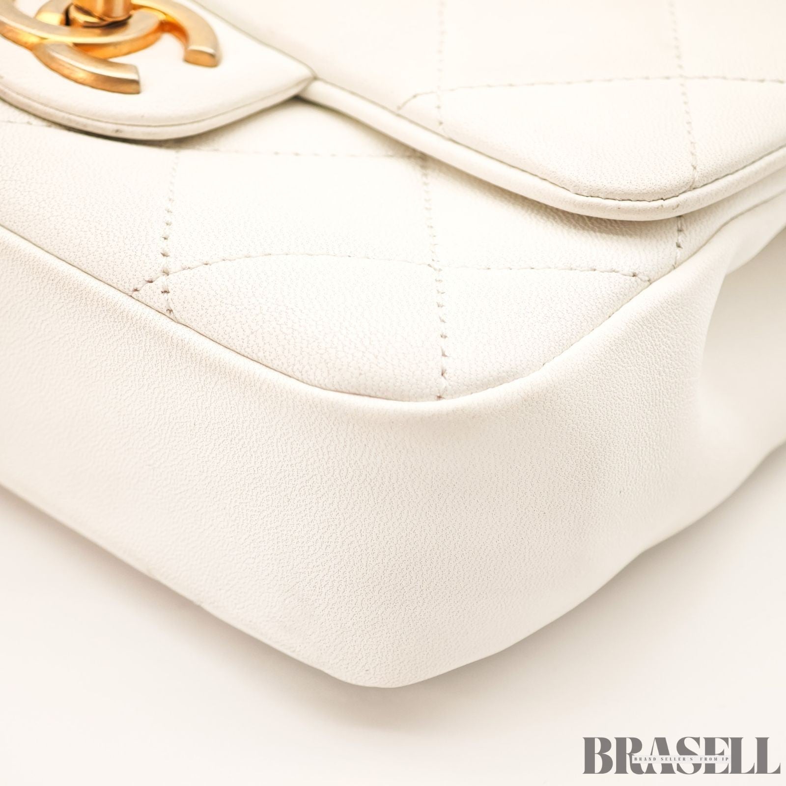 CHANEL Matelassé Top Handle Bag Handbag Shoulder Bag 2Way Lambskin White