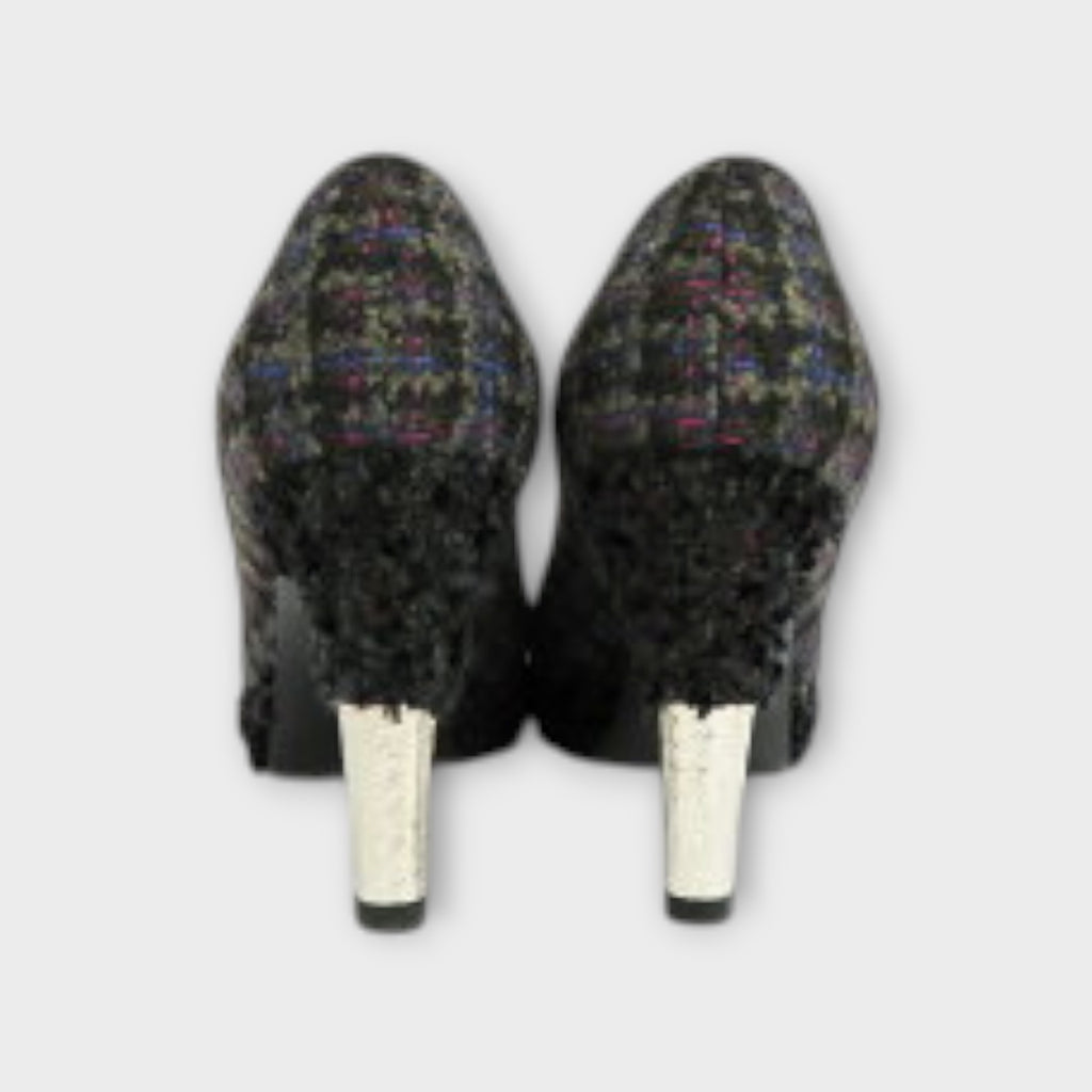 CHANEL Tweed Pumps G27495 Size 34.5 (21.5cm) Black with Coco Mark
