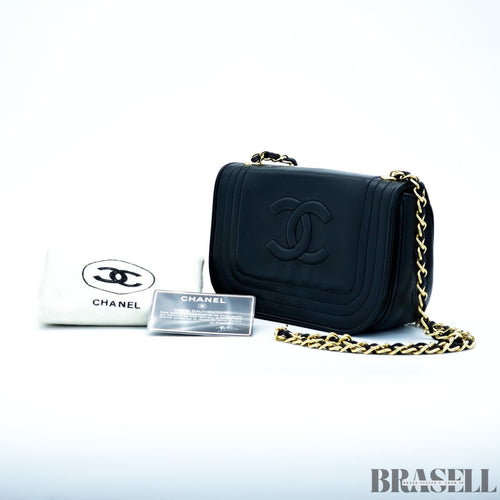 Chanel Chain Shoulder Diana Lambskin Shoulder Bag Flap Compact Black Women