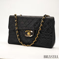 CHANEL Maxi Jumbo Matelasse Quilted Lambskin Chain Handbag Top Handle Bag Black