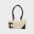CHANEL Cambon Line Bowling Tote Bag Soft Calf White Black A25171 【B】