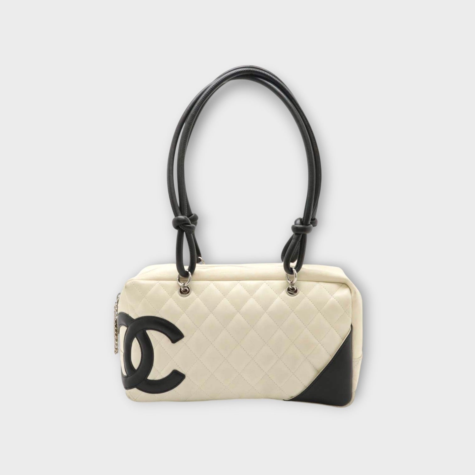 CHANEL Cambon Line Bowling Tote Bag Soft Calf White Black A25171 【B】