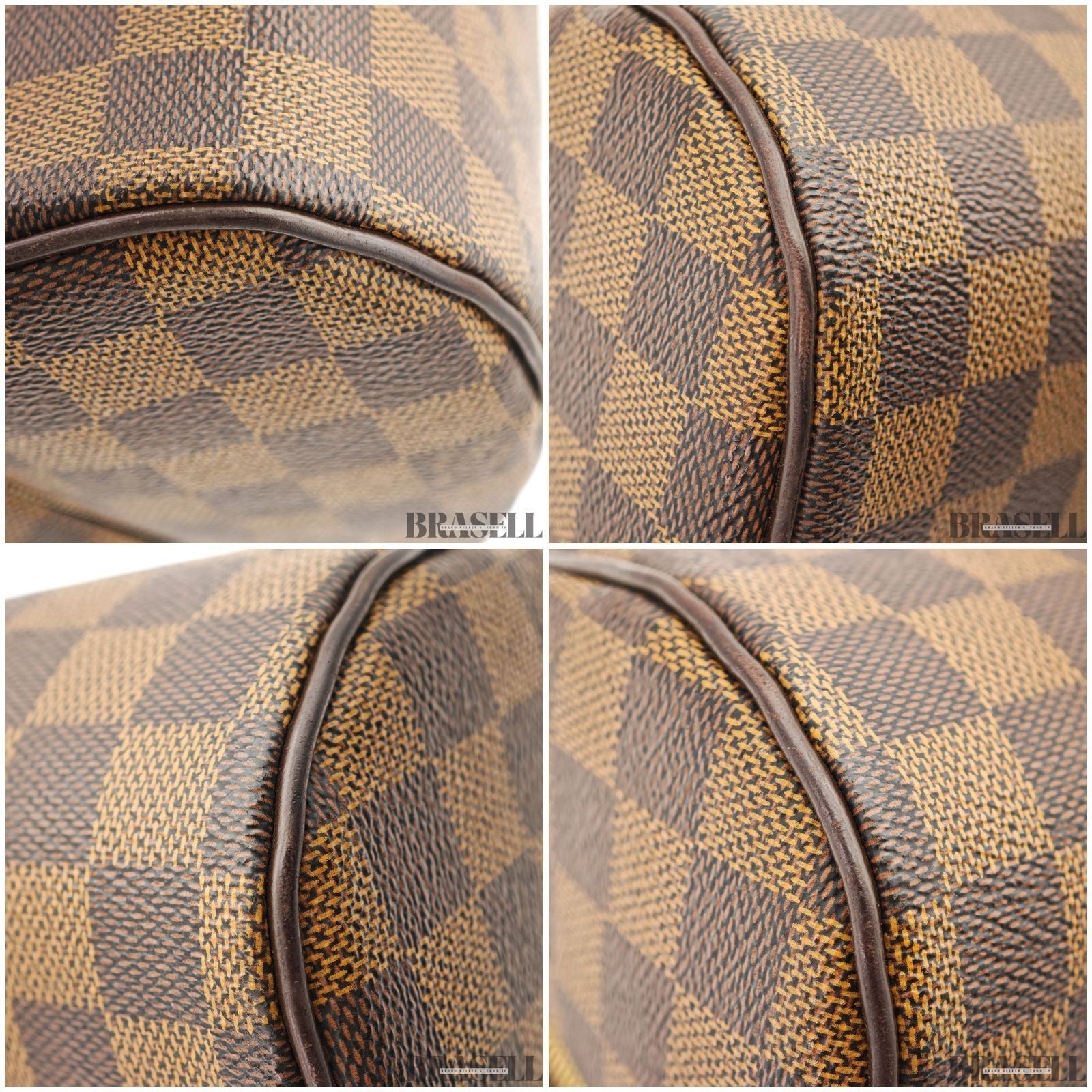 LOUIS VUITTON Logo Ribera MM Hand Bag Damier Ebene Leather Brown N41434 Spain