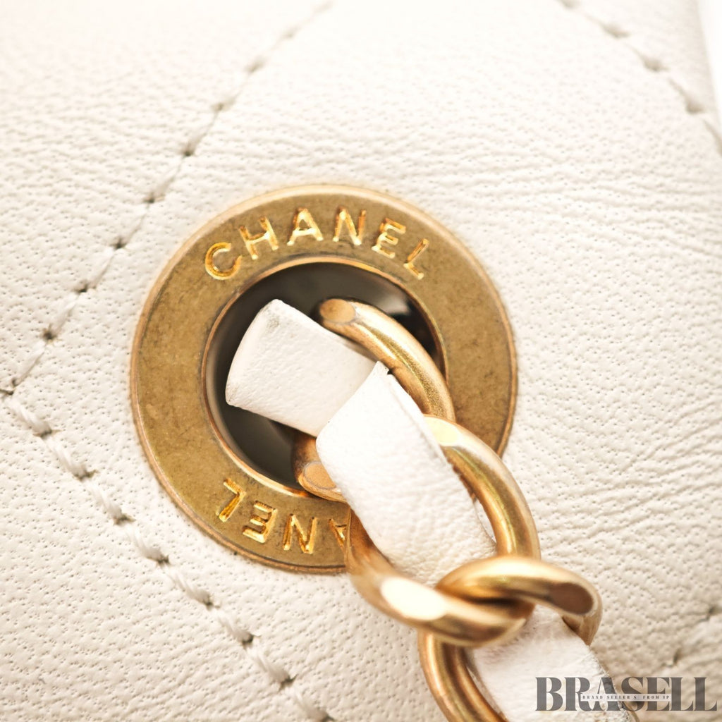 CHANEL Matelassé Top Handle Bag Handbag Shoulder Bag 2Way Lambskin White