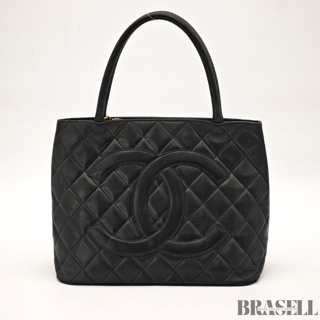CHANEL Caviar Skin Black Tote Bag Handbag CC Logo with Warranty Card