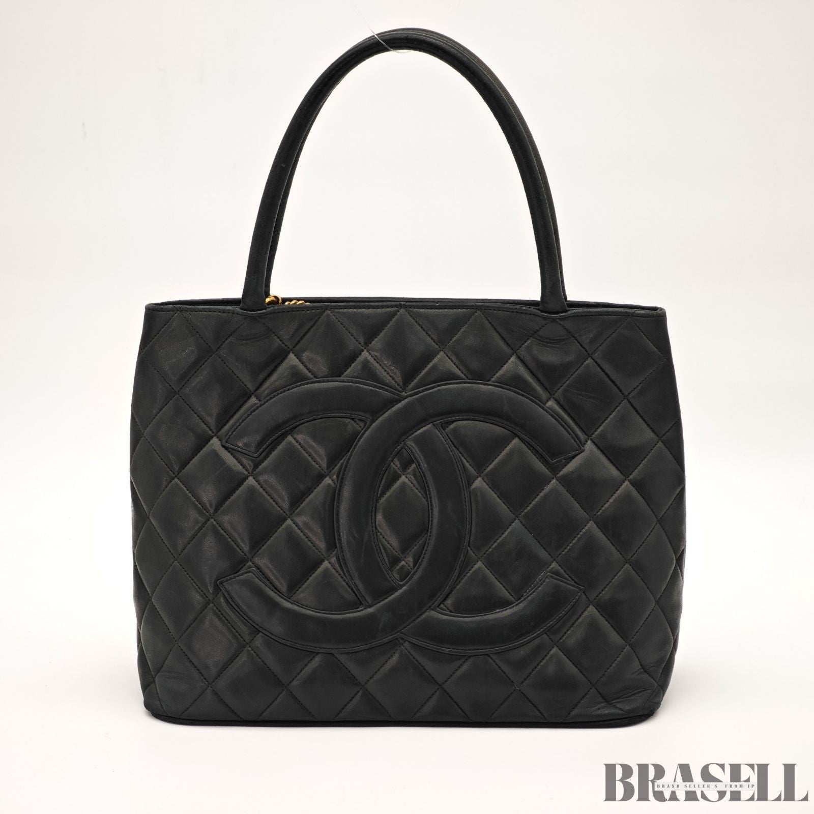 CHANEL Caviar Skin Black Tote Bag Handbag CC Logo with Warranty Card