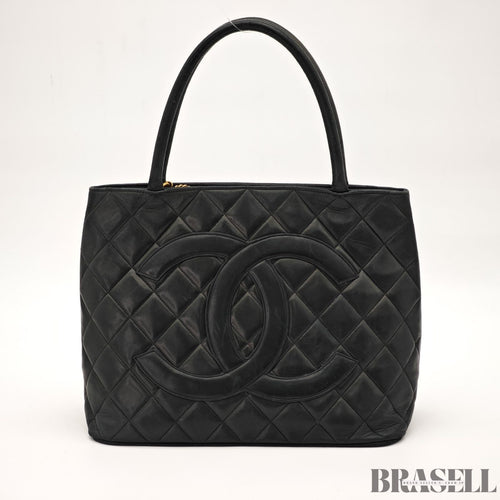 CHANEL Caviar Skin Black Tote Bag Handbag CC Logo with Warranty Card