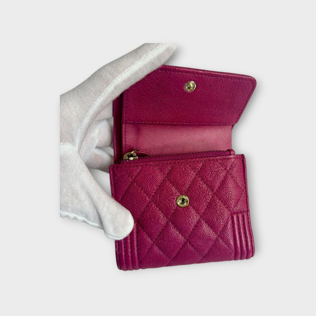 Chanel Boy Trifold Wallet in Pink Matelassé Caviar Skin