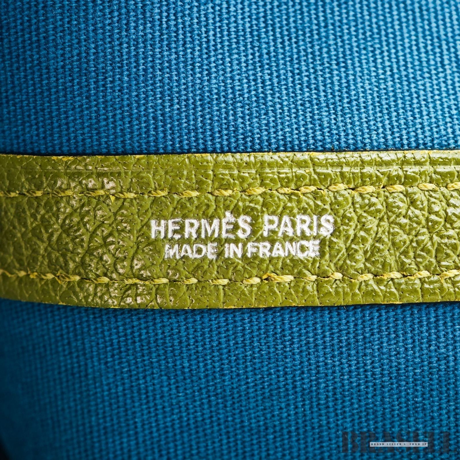 HERMES Garden Party MM Green Cobalt Canvas Leather Tote Bag Women’s
