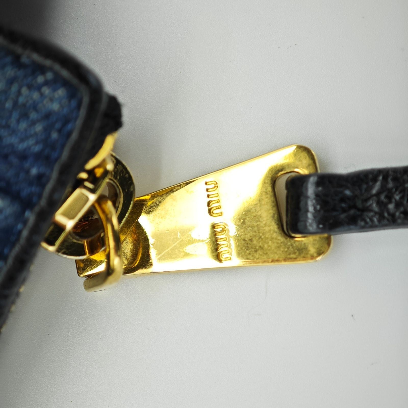 MIUMIU Matelassé Denim Canvas Handbag Horizontal Blue Men & Women