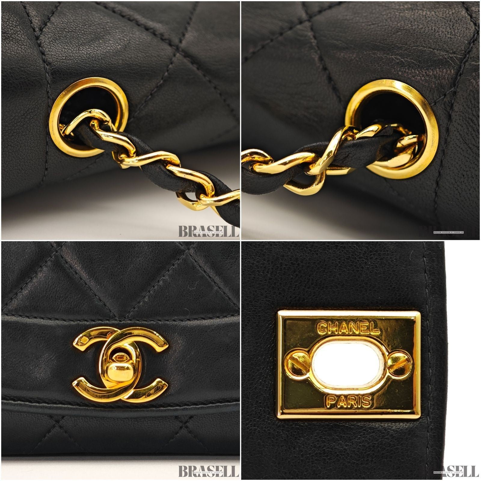 CHANEL Matelassé Diana 25 Chain Shoulder Bag Flap Quilted Black Lambskin Logo