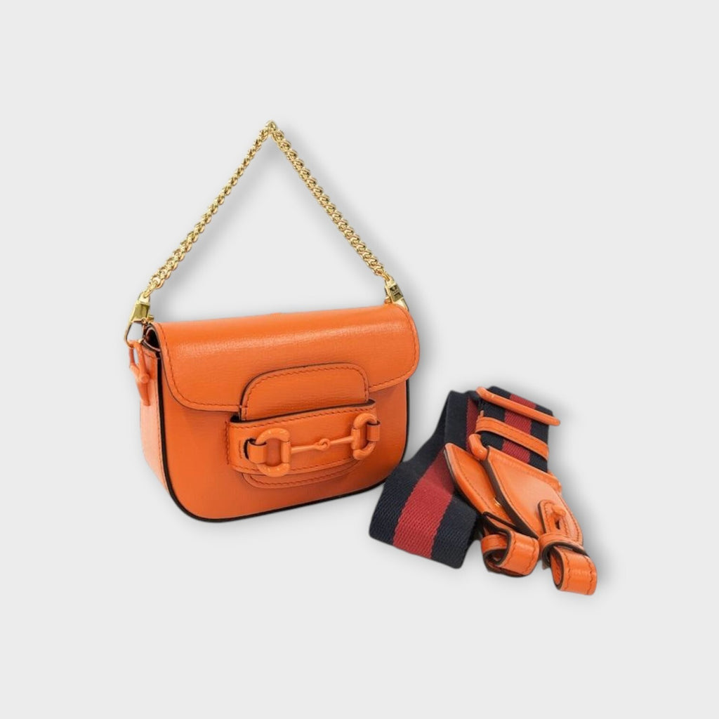 GUCCI Horsebit 1955 2Way Shoulder Bag Leather Orange 726863 【N】