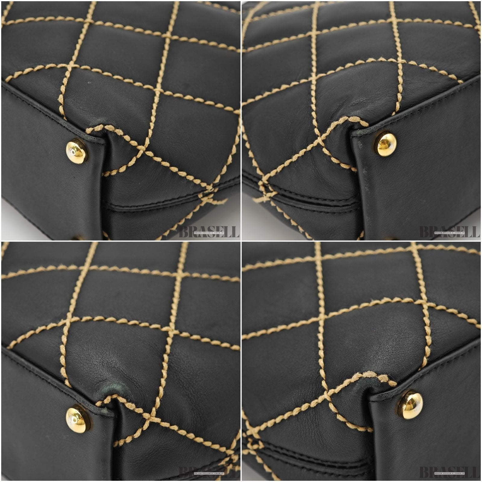 CHANEL Wild Stitch Tote Bag Handbag Calf Leather Black with Warranty Card