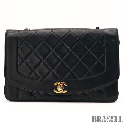 Chanel Diana 25 Bag Handbag Matelassé Flap Black Lambskin Women’s Guarantee Card