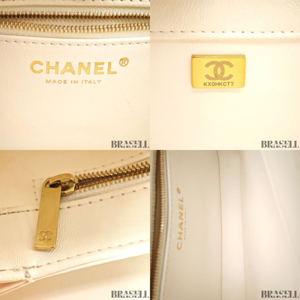 CHANEL Matelasse Coco Mark Lambskin Top Handle Flap Bag Chain Shoulder White