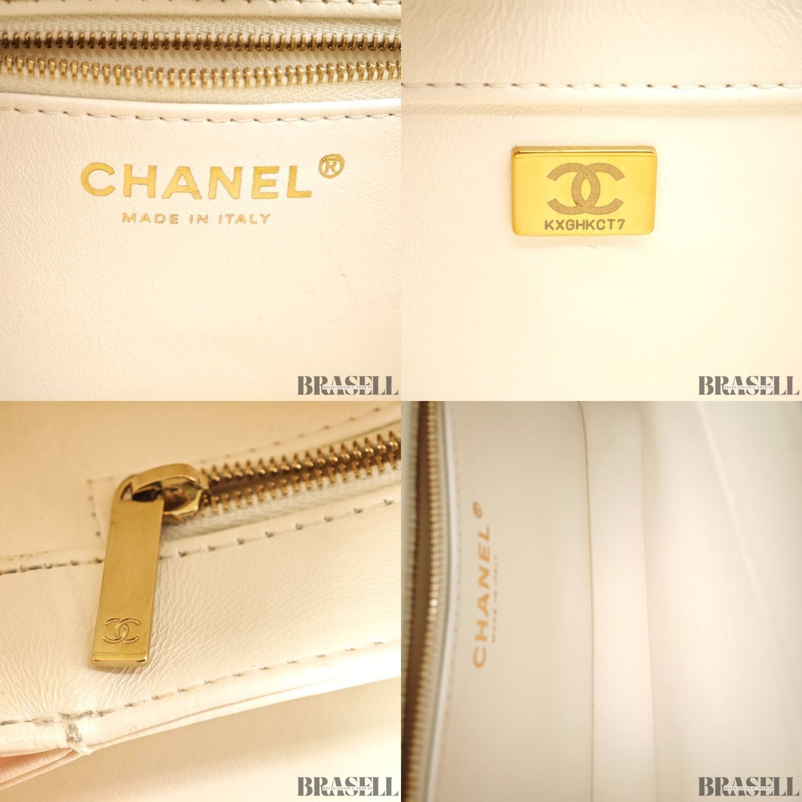CHANEL Matelasse Coco Mark Lambskin Top Handle Flap Bag Chain Shoulder White