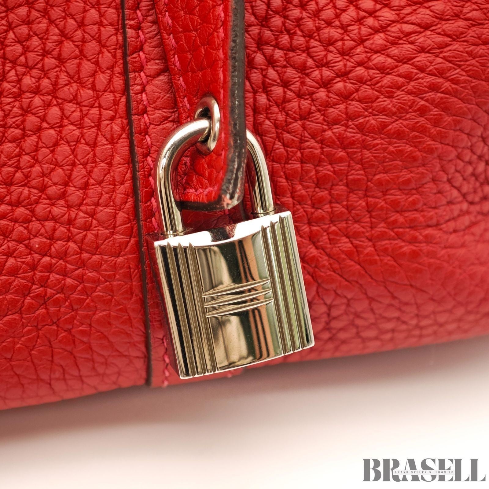 HERMES Picotin Lock Red Handbag Tote Bag Leather Silver Hardware with Padlock