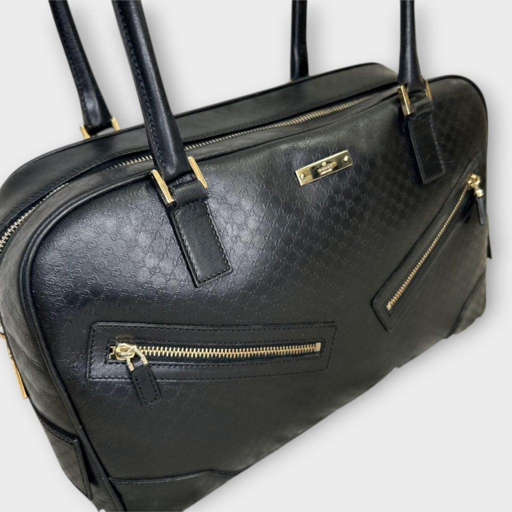 GUCCI Mini Boston Bag Handbag Logo Microguccissima Black Leather