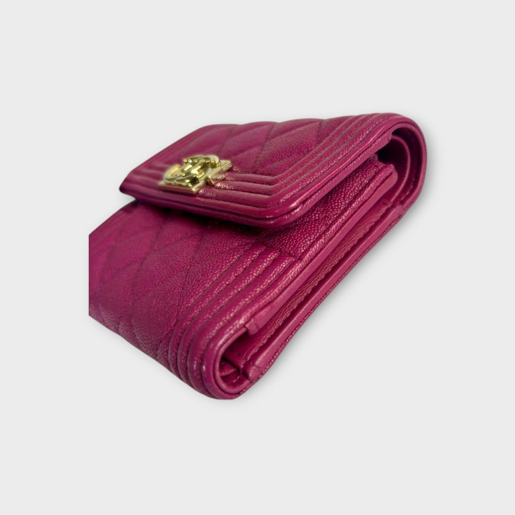 Chanel Boy Trifold Wallet in Pink Matelassé Caviar Skin