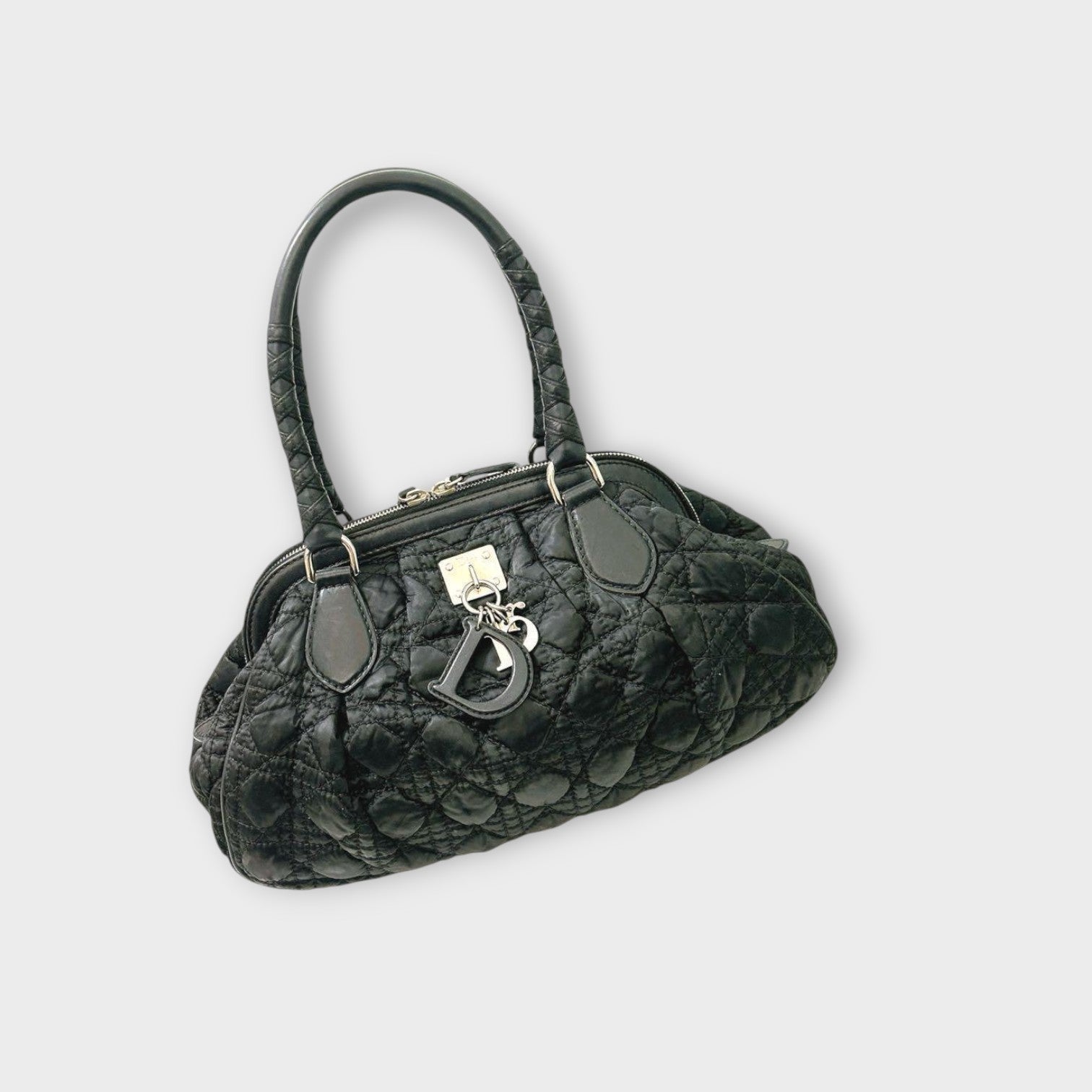 Christian Dior Handbag Tote Bag Leather Nylon Black Silver Hardware 【B】