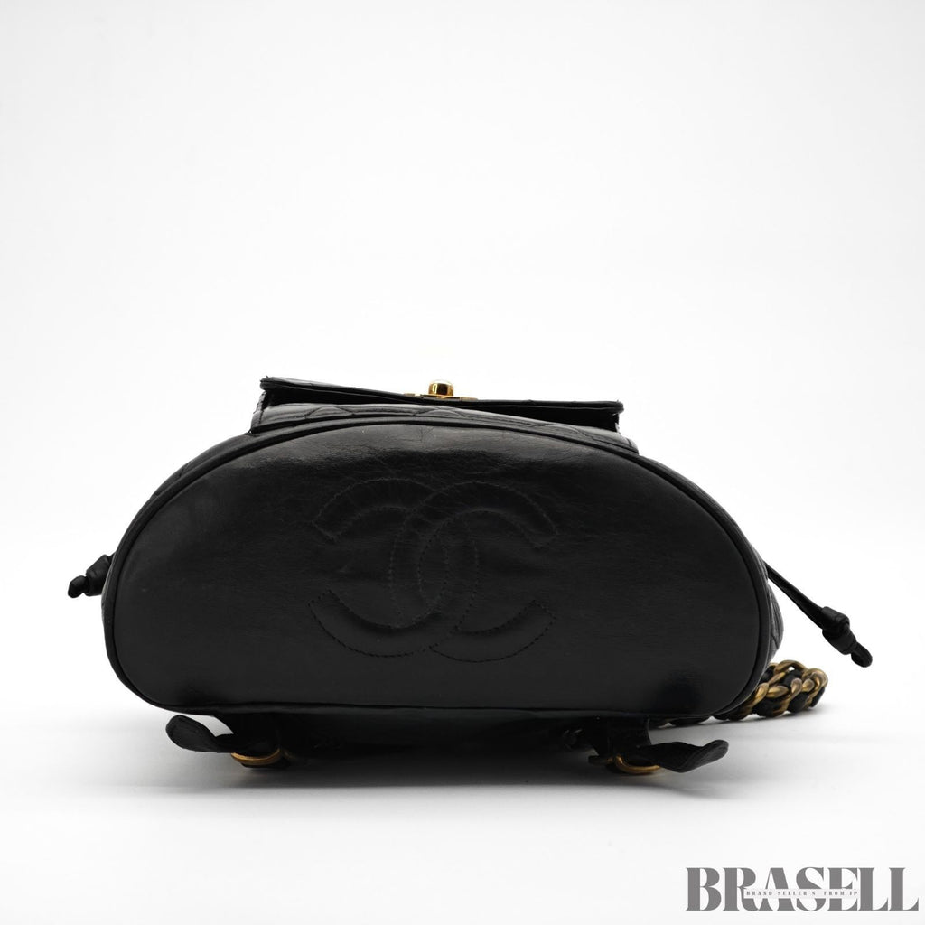 CHANEL Matelassé Black Backpack Bag Rucksack Flap Bag Lambskin