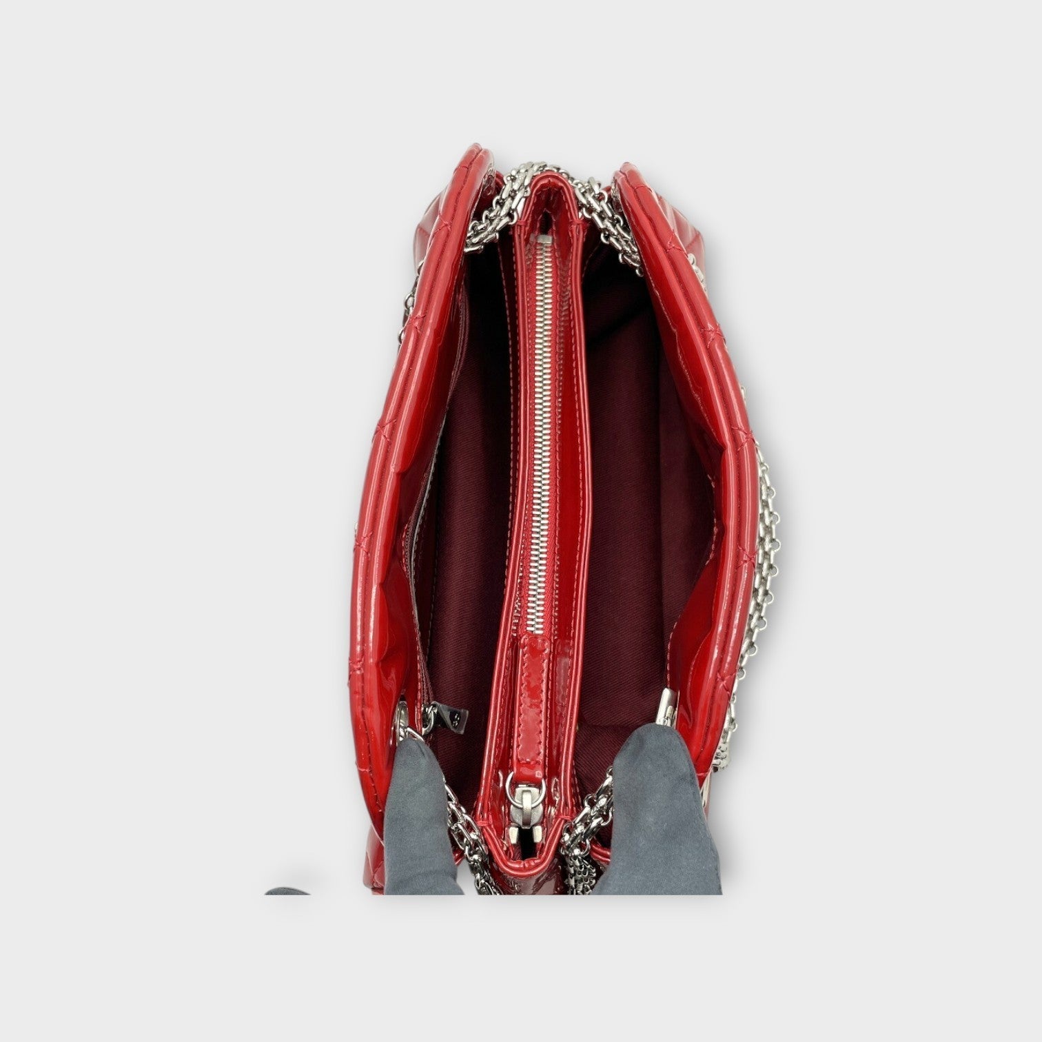 CHANEL Mademoiselle Chain Shoulder Bag Matelassé Coco Mark Red Leather 【B】