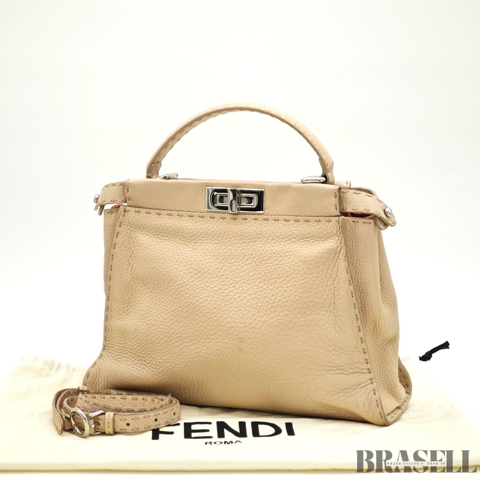 Fendi Regular Peekaboo Selleria 8BN226 Handbag Shoulder Bag 2Way Beige