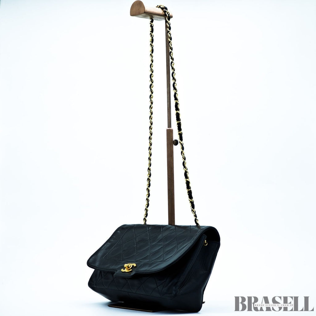 Chanel Matelassé Coco Mark Diana Shoulder Bag Flap Compact Black Leather Women