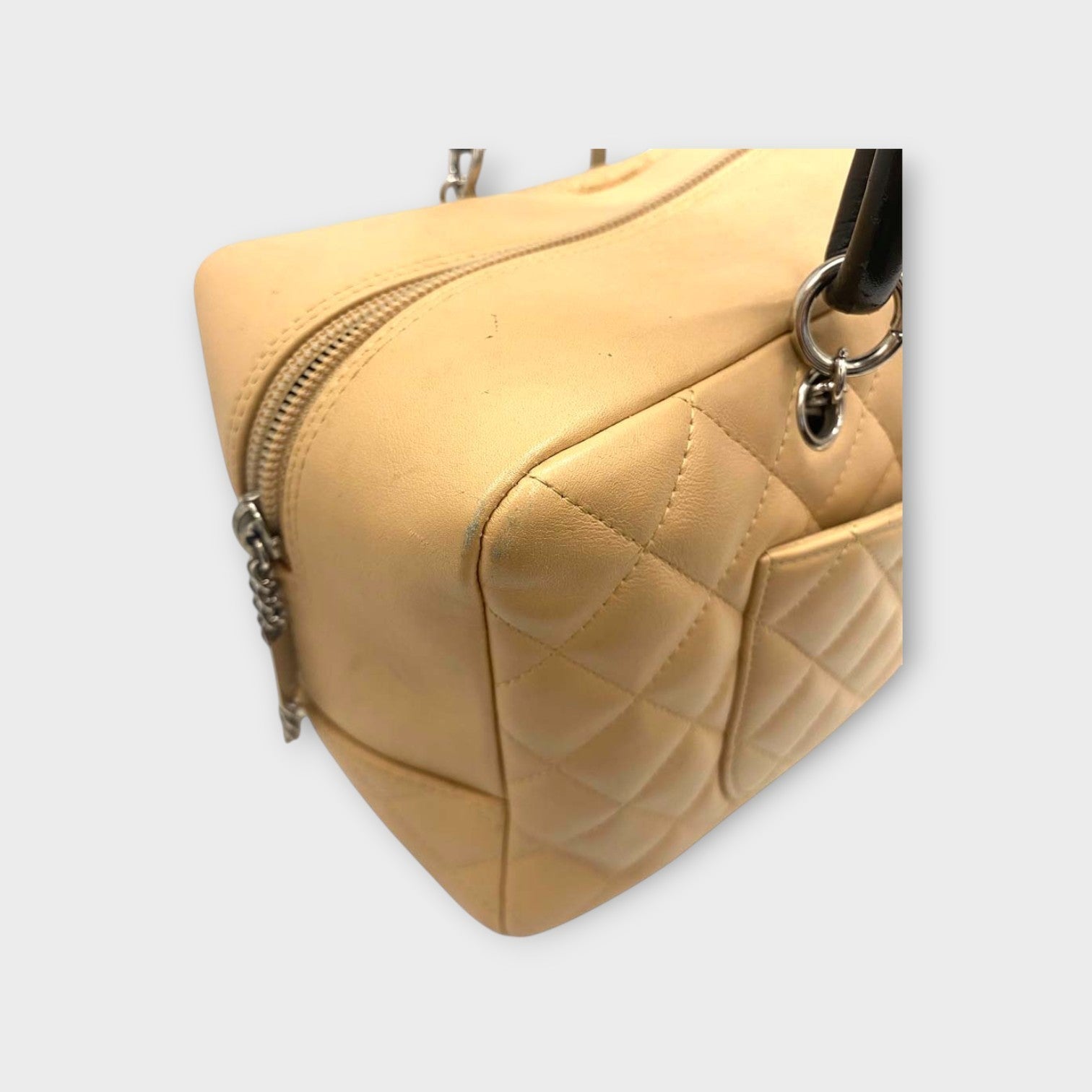 CHANEL A25171 Cambon Line Matelasse Bowling Bag Beige Black Handbag 【B】