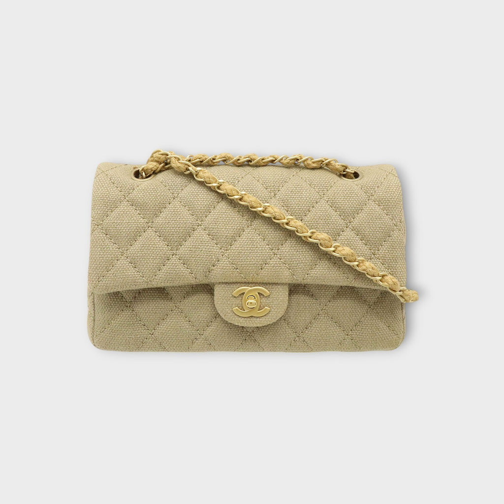 CHANEL Matelassé Coco Mark Chain Shoulder Bag Linen Canvas Beige 【A】