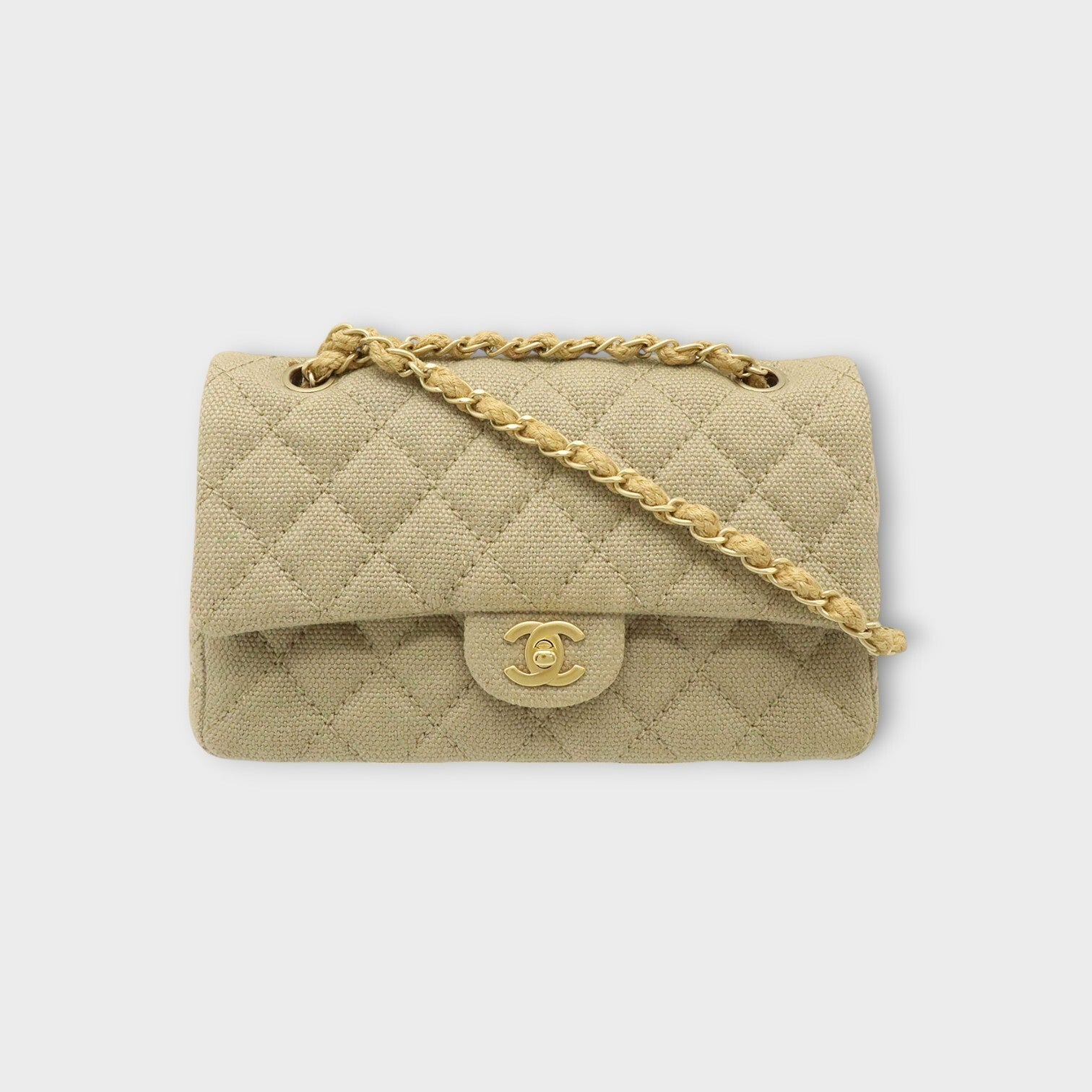 CHANEL Matelassé Coco Mark Chain Shoulder Bag Linen Canvas Beige 【A】