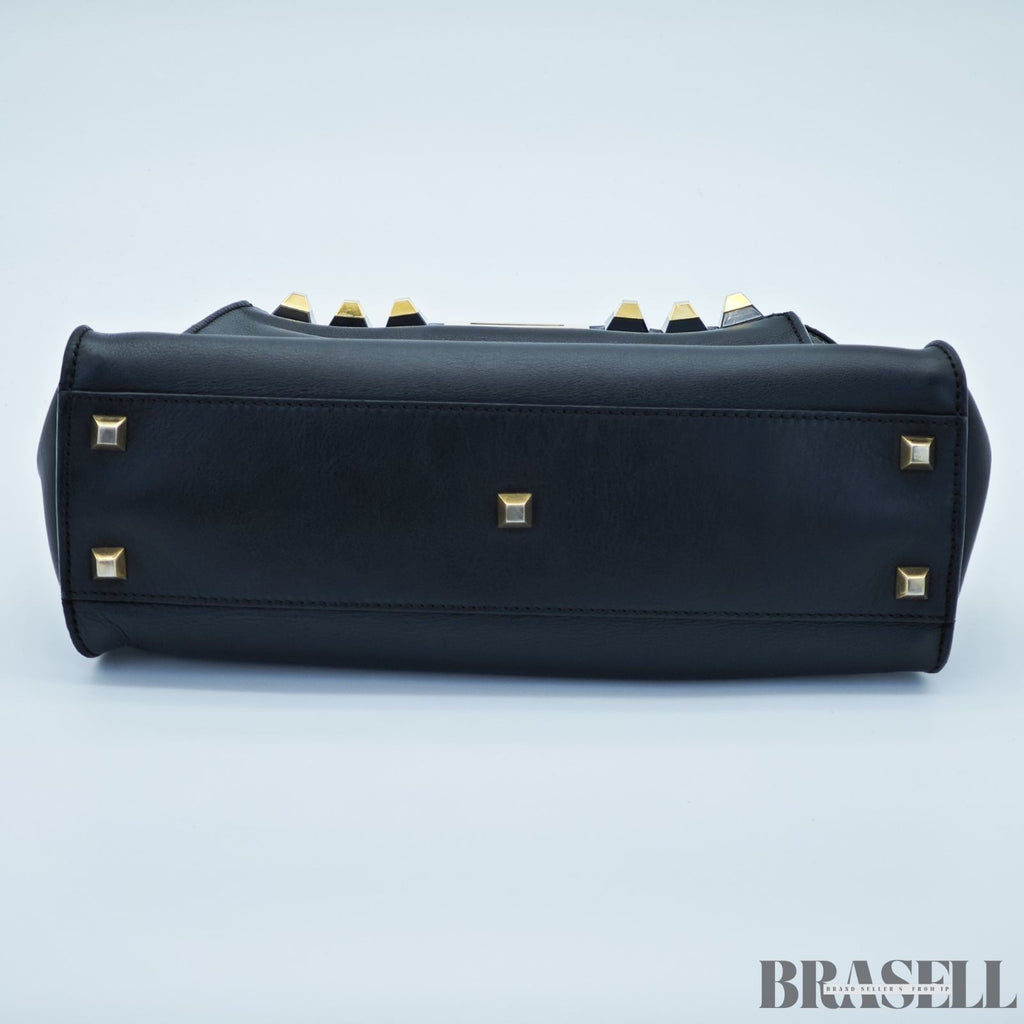 FENDI Peekaboo 8BN290 Large Black Leather Handbag Shoulder Bag Women’s