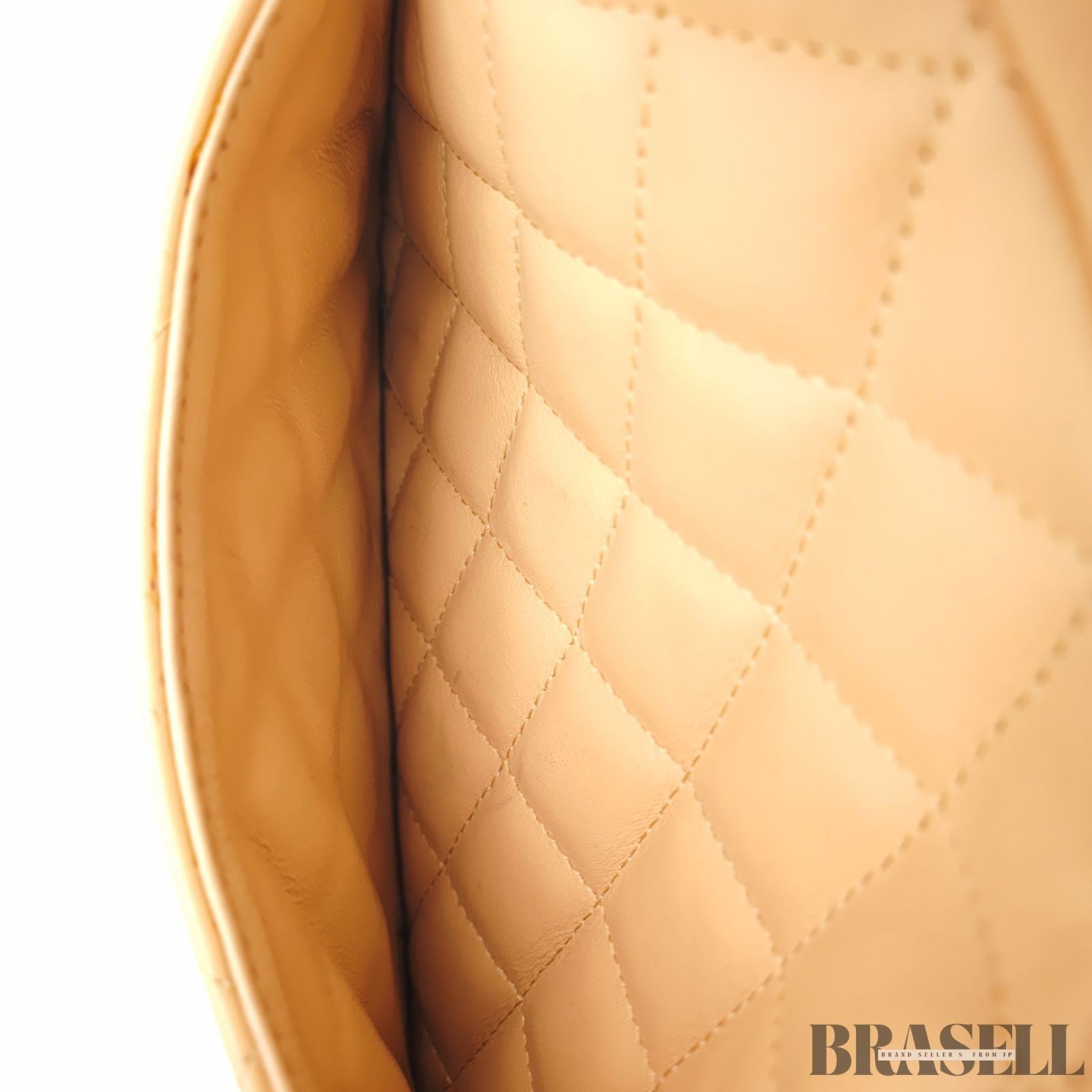 CHANEL Cambon Line Bowling Tote Bag Handbag Leather Beige with Warranty Card