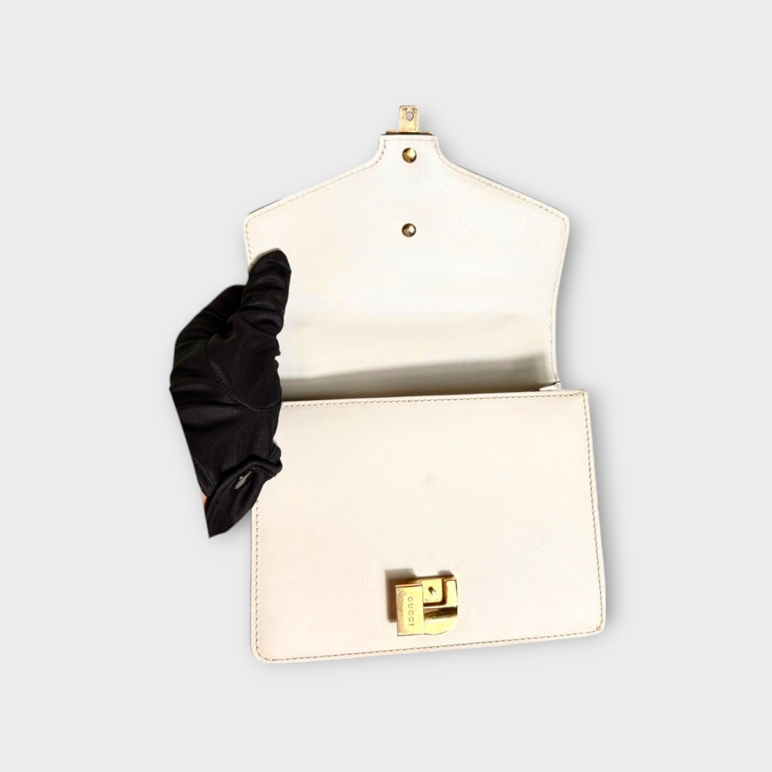 GUCCI Sylvie Chain Shoulder Bag 2WAY Web Line 431666 White Leather 【B】