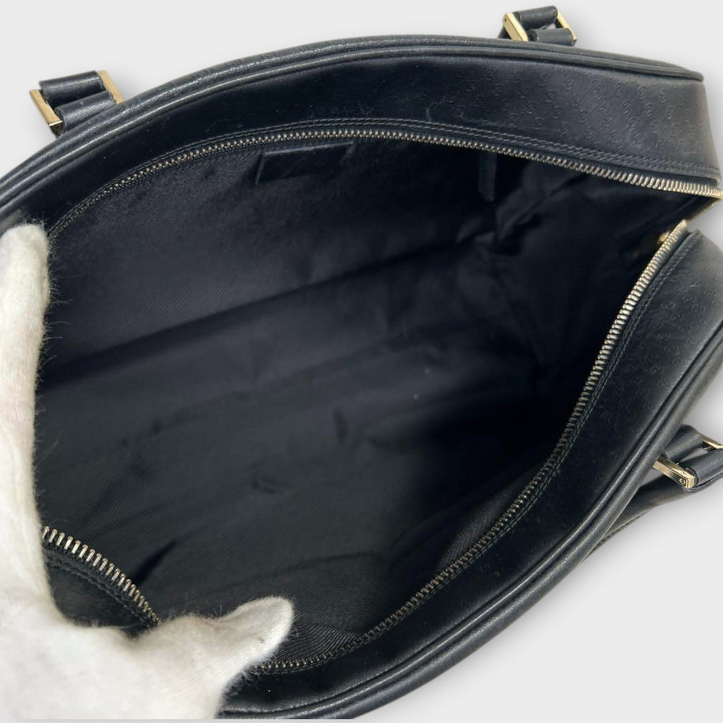 GUCCI Mini Boston Bag Handbag Logo Microguccissima Black Leather