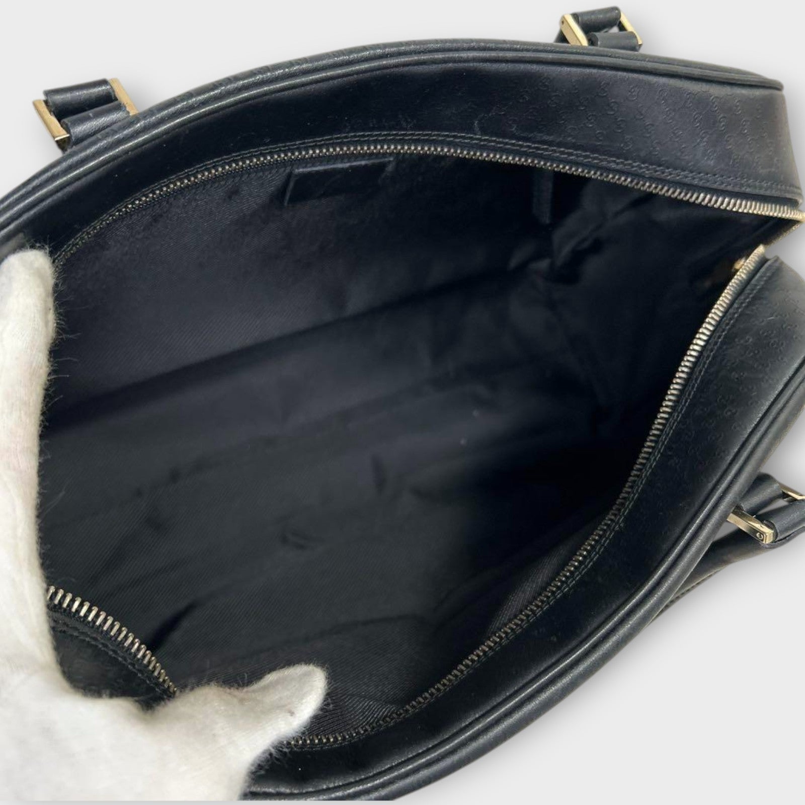 GUCCI Mini Boston Bag Handbag Logo Microguccissima Black Leather