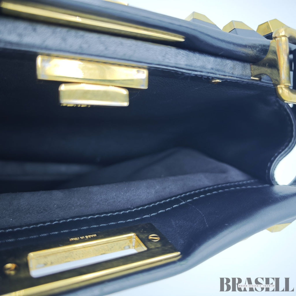 FENDI Peekaboo 8BN290 Large Black Leather Handbag Shoulder Bag Women’s