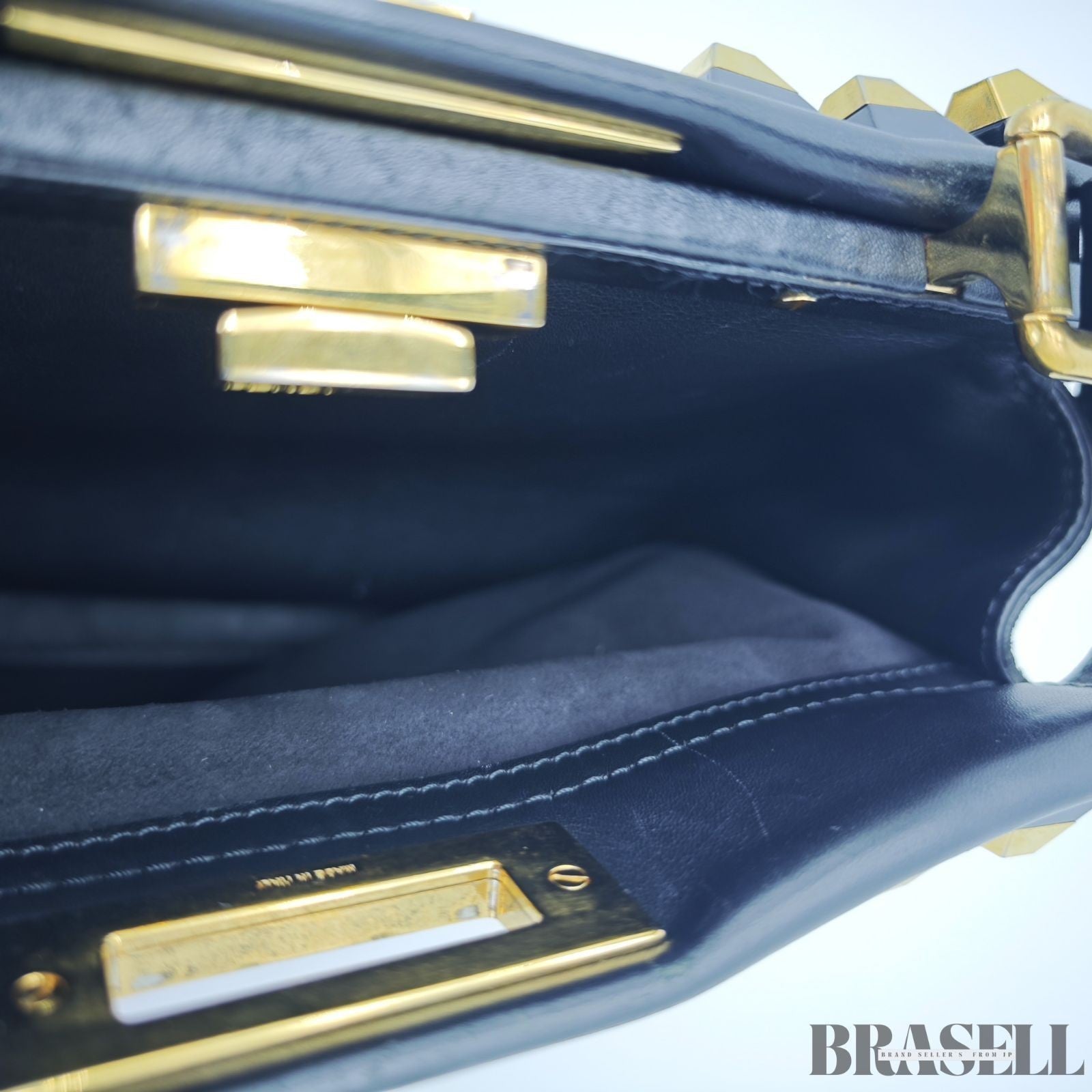 FENDI Peekaboo 8BN290 Large Black Leather Handbag Shoulder Bag Women’s