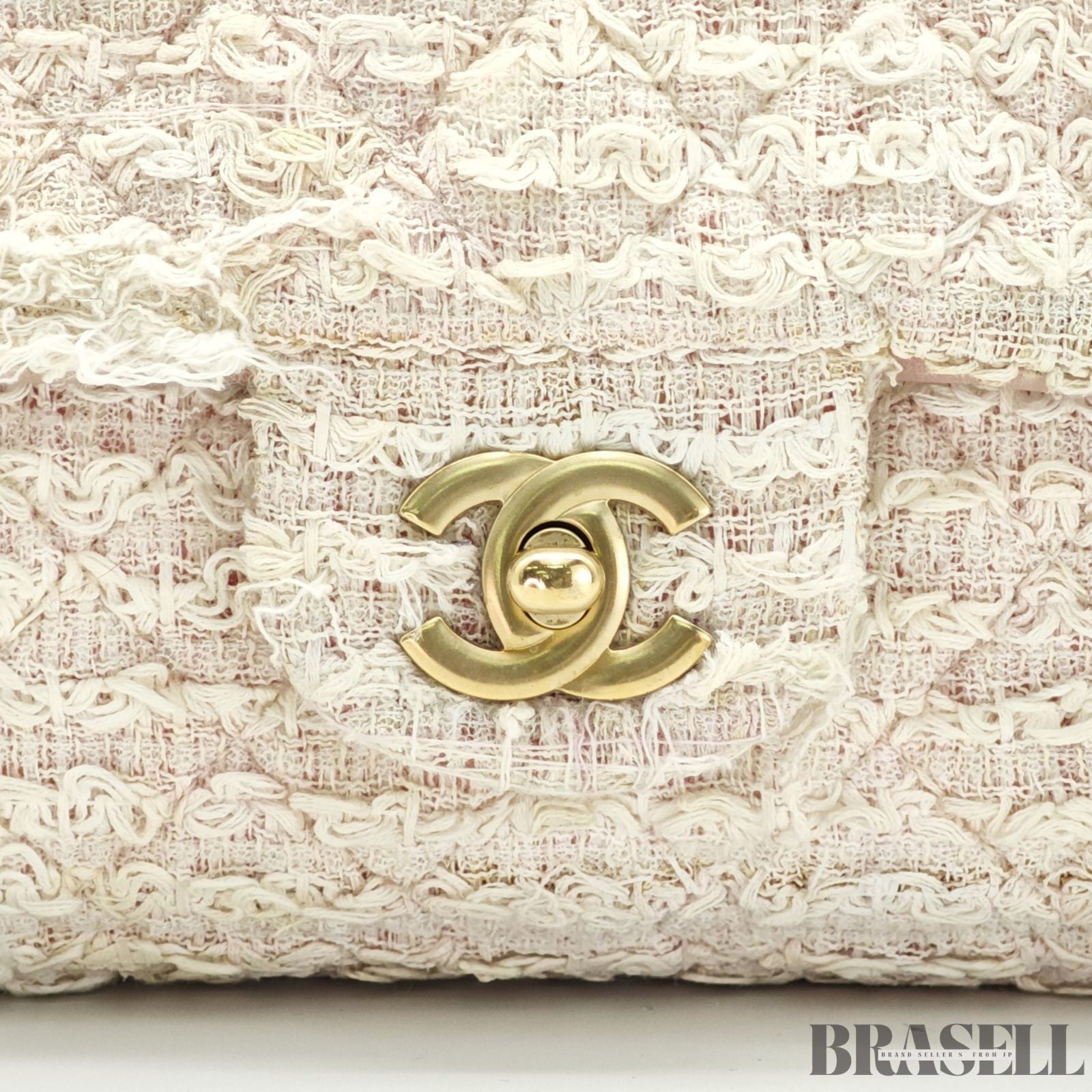 Chanel Matelassé Tweed Chain Shoulder Bag Pink White  Woman