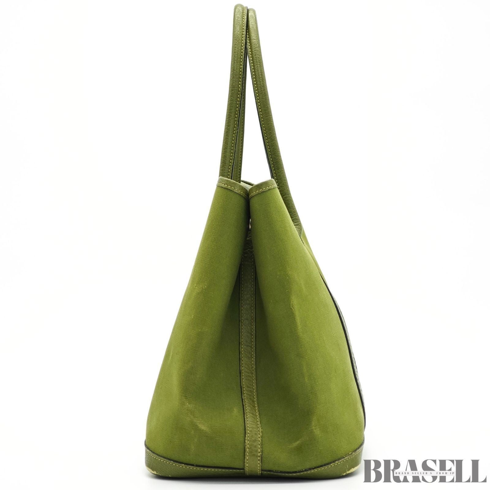 HERMES Garden Party MM Green Cobalt Canvas Leather Tote Bag Women’s