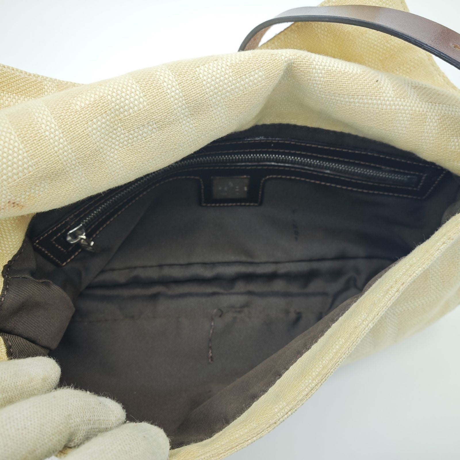 FENDI Mamma Bucket Handbag Canvas and Leather Beige Women's